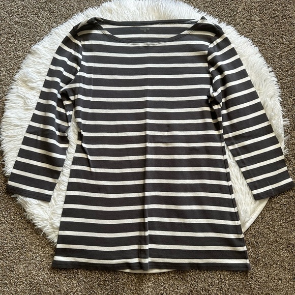 Garnet Hill Tops - Garnet Hill Striped Top Cotton Gray White Womens Size Large